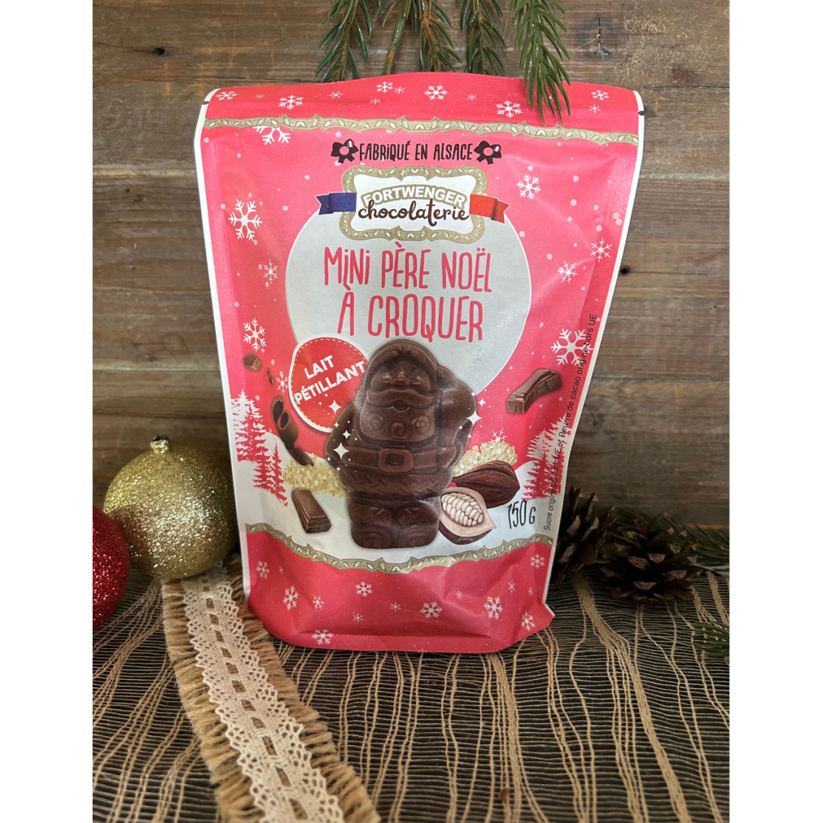 Mini Père Noël à croquer - Chocolat au lait pétillant 150g