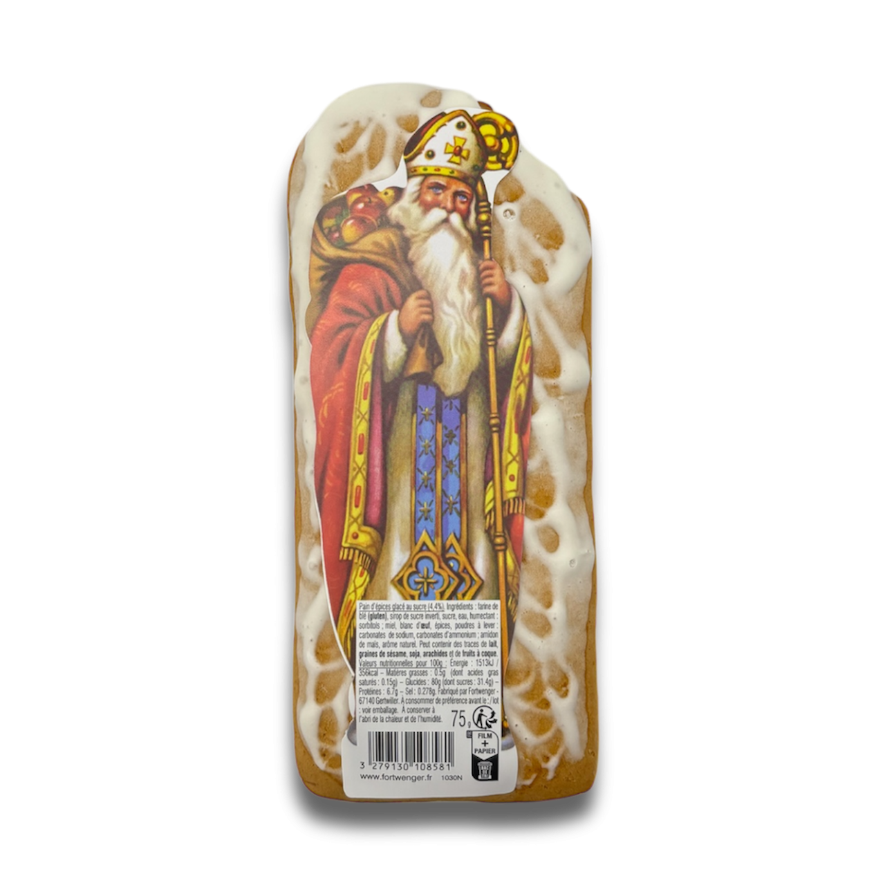 Saint Nicolas en pain d'épices glacé au sucre 75g