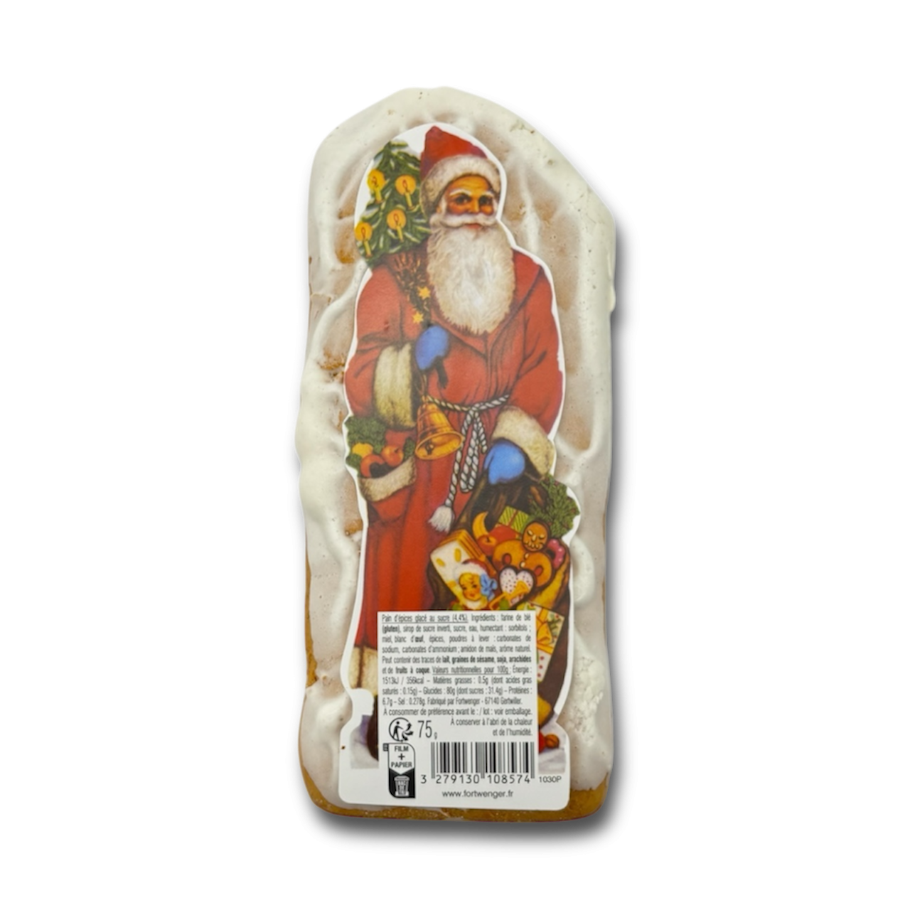 Père Noël en pain d'épices glacé au sucre 75g