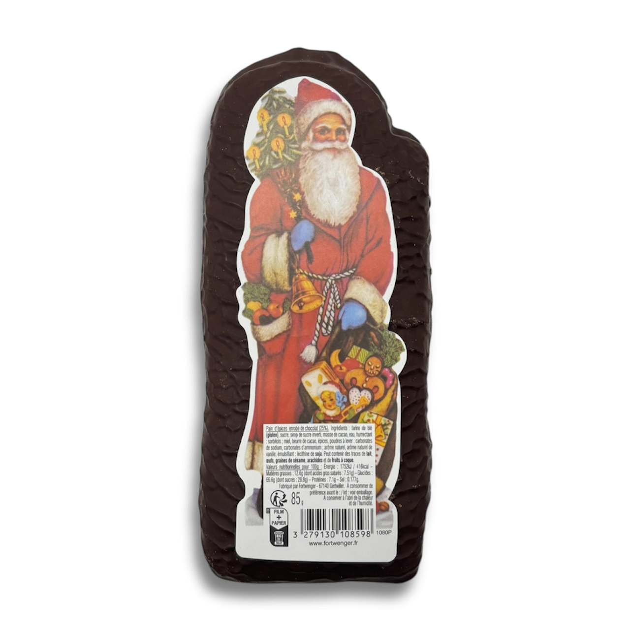 Père Noël en pain d'épices enrobé de chocolat 85g
