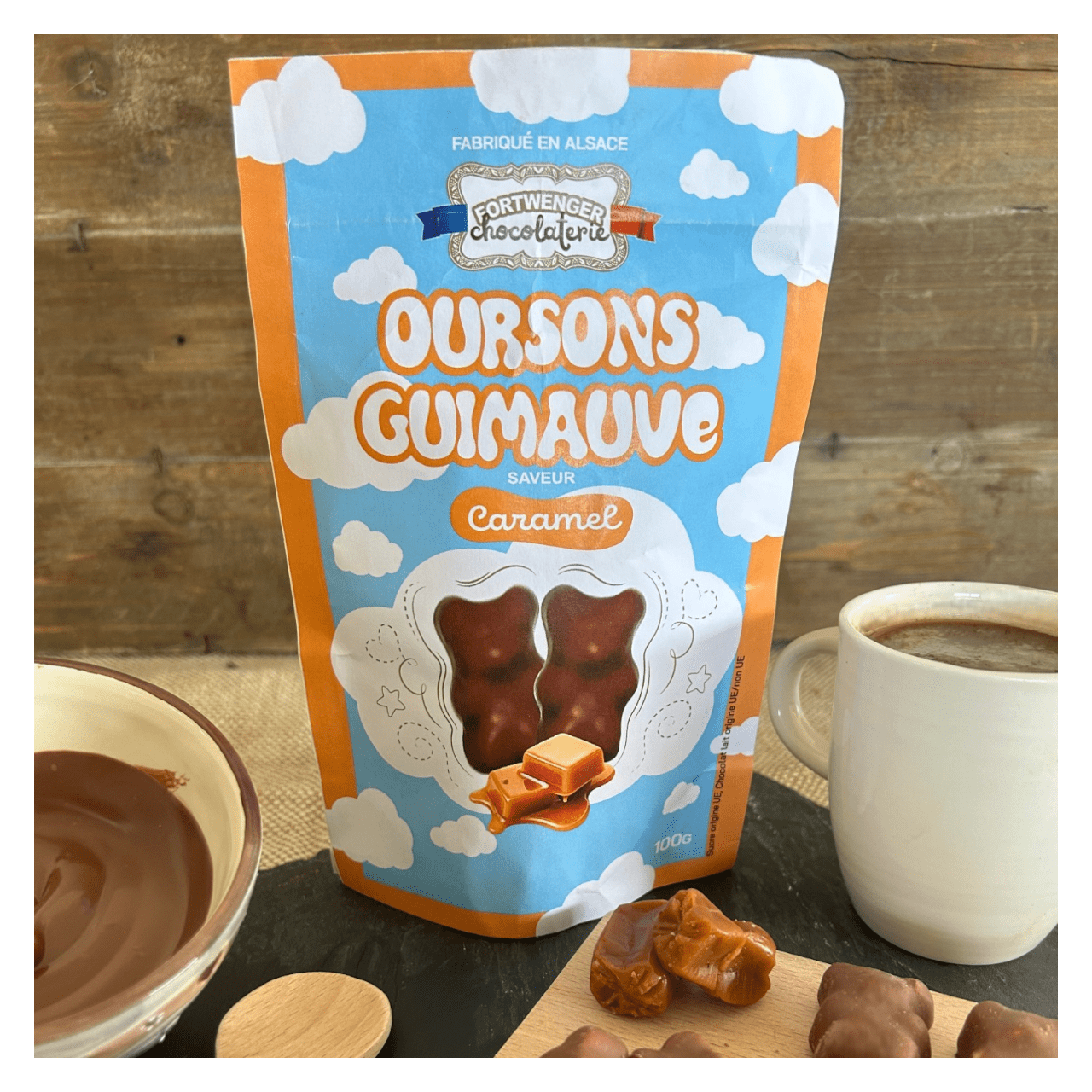 Oursons guimauve caramel - Chocolat lait 100g