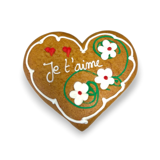 Pain d'épices d'Alsace forme coeur décor fleurs 300g