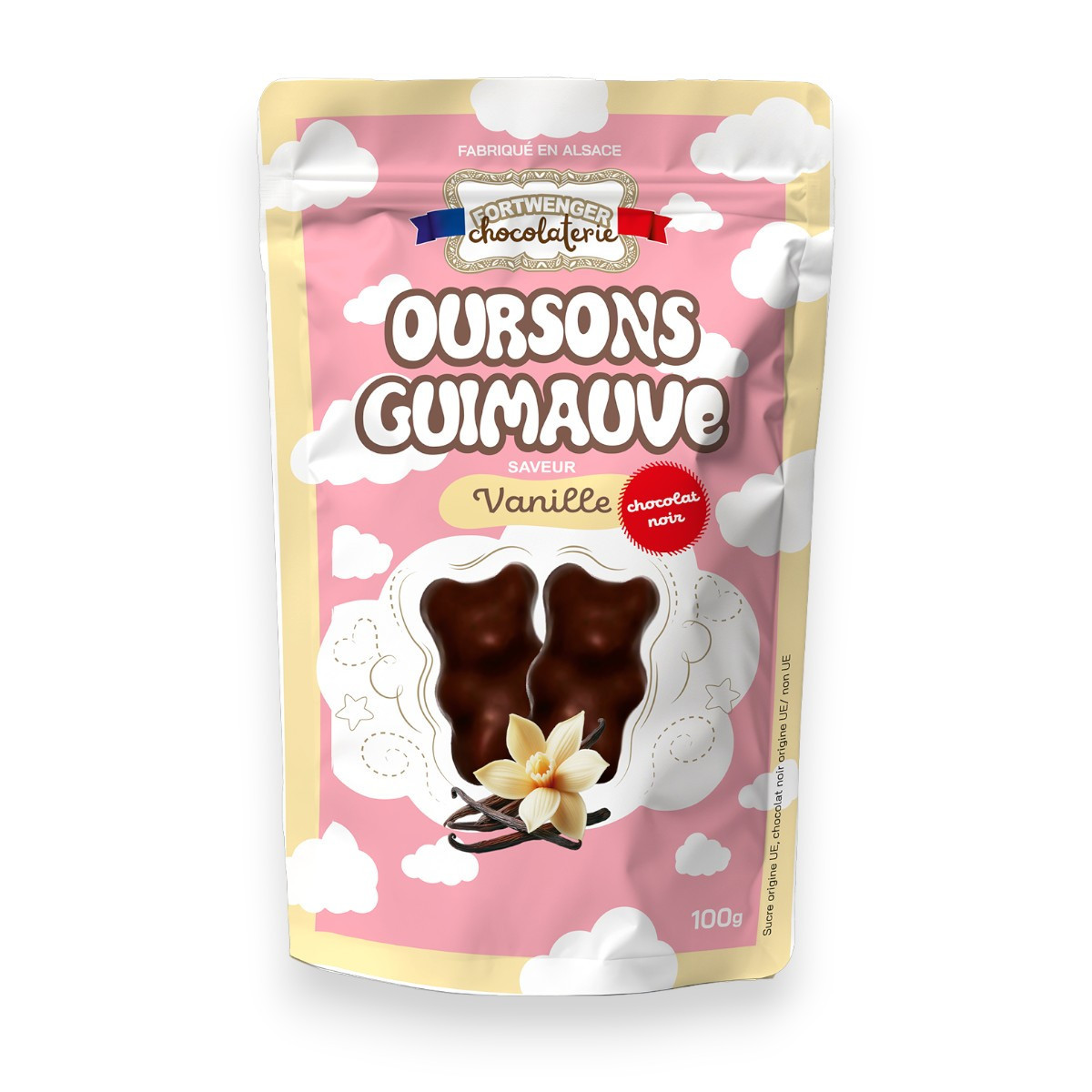 Oursons guimauve vanille - Chocolat noir 100g