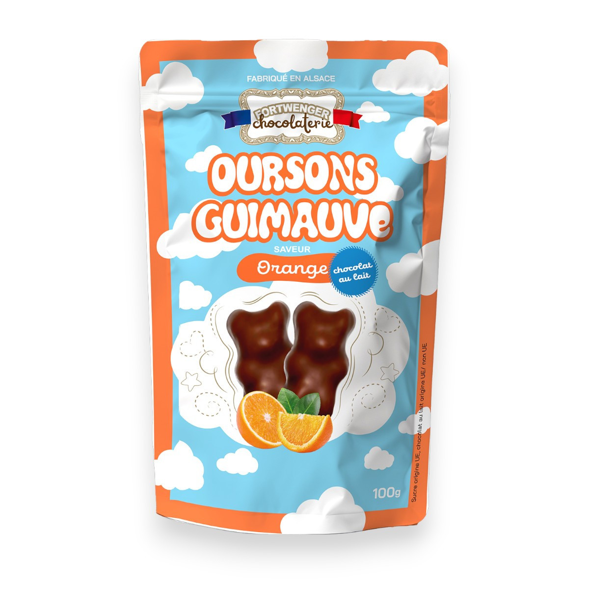 Oursons guimauve orange - Chocolat lait 100g