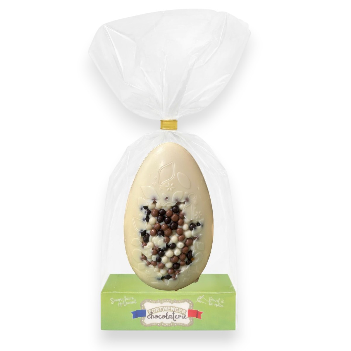 Œuf création perles 13 cm - Chocolat blanc 150g