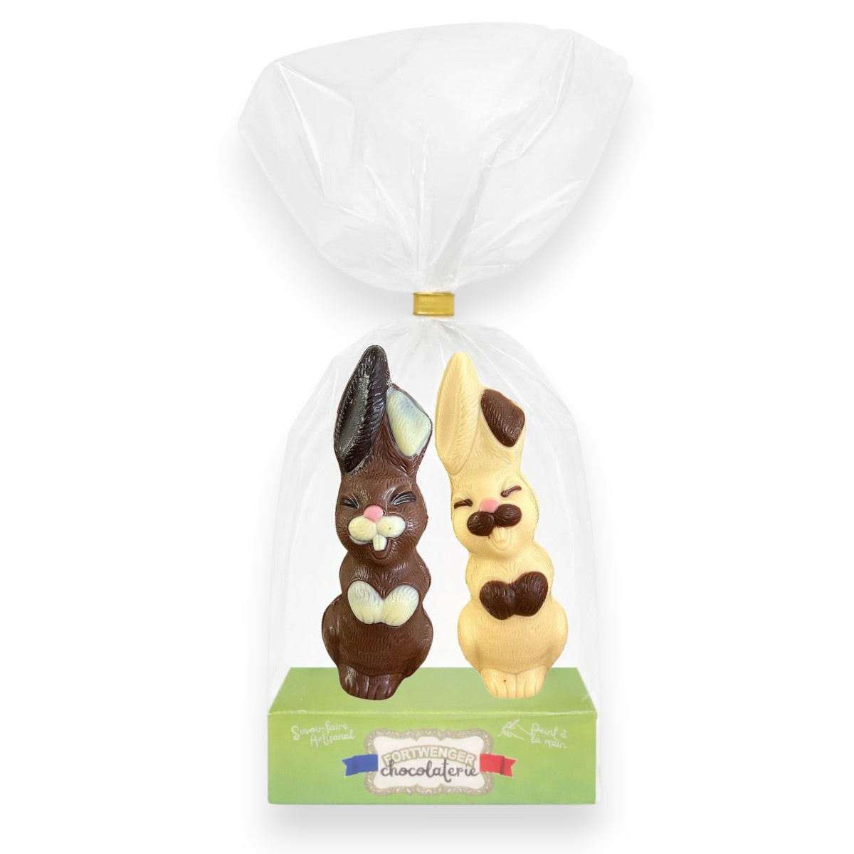 Duo Lapins souriants - Chocolat lait et blanc 200g