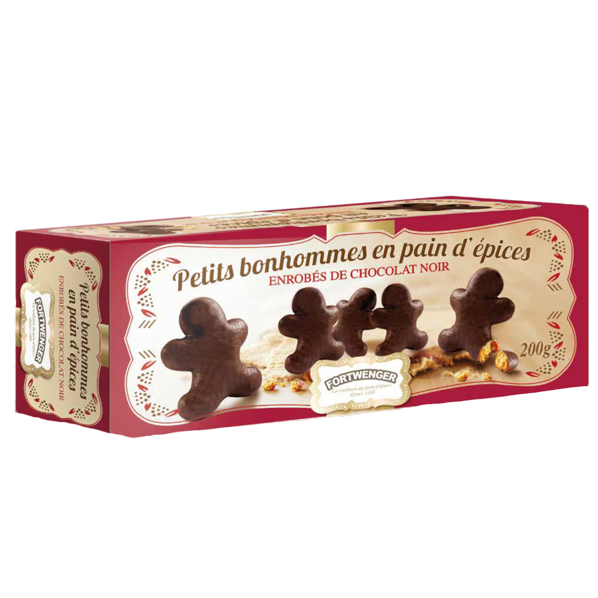 Barquette de bonhomme en pain d'épices enrobé de chocolat noir 200g